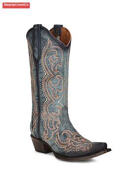 Embroidered Snip Toe Mid Calf Boots